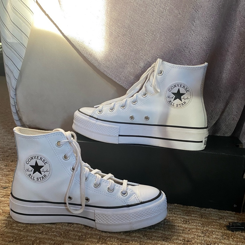 Converse High Tops Leather Platforms - White